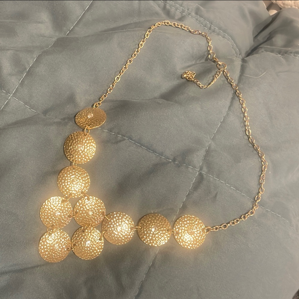 Gold Textured Bead Necklace with Asymmetrical Design